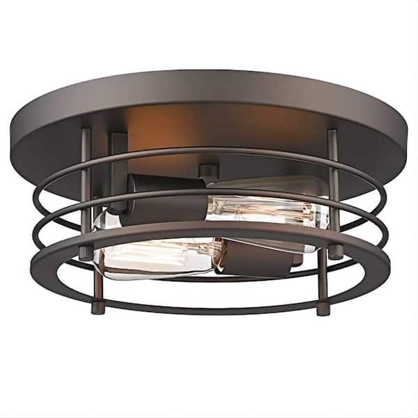 JAZAVA 11.8 in. 2-Light Oil-Rubbed Bronze Flush Mount