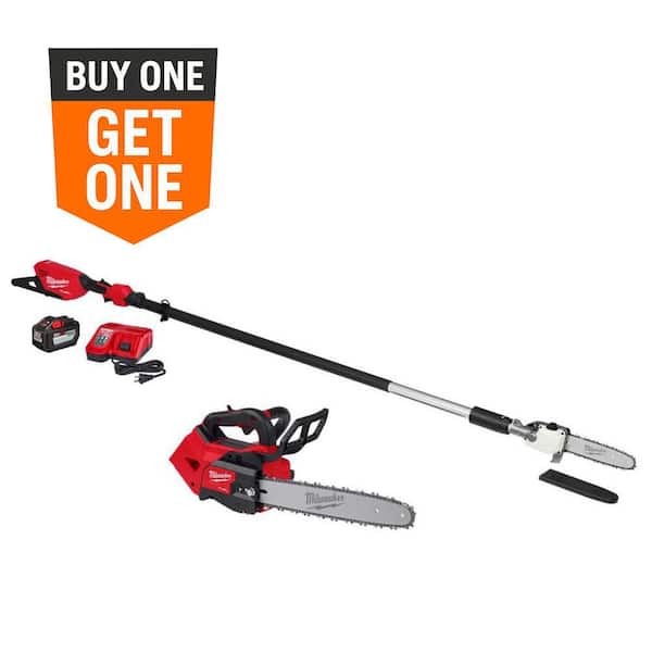 M18 FUEL 10 in 18V Brushless Cordless Battery Telescoping Pole Saw Kit w14 in Top Handle Chainsaw, 12.0 Battery, Charger