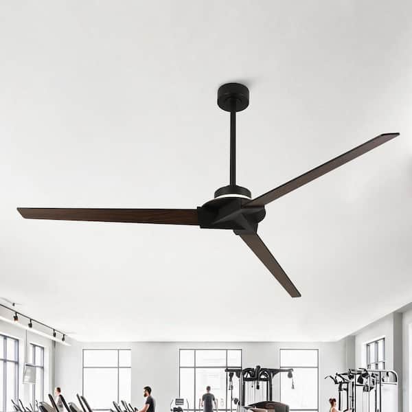 IHOMEadore 70 in. Indoor Matte Black Downrod Mounted Ceiling Fan with ...