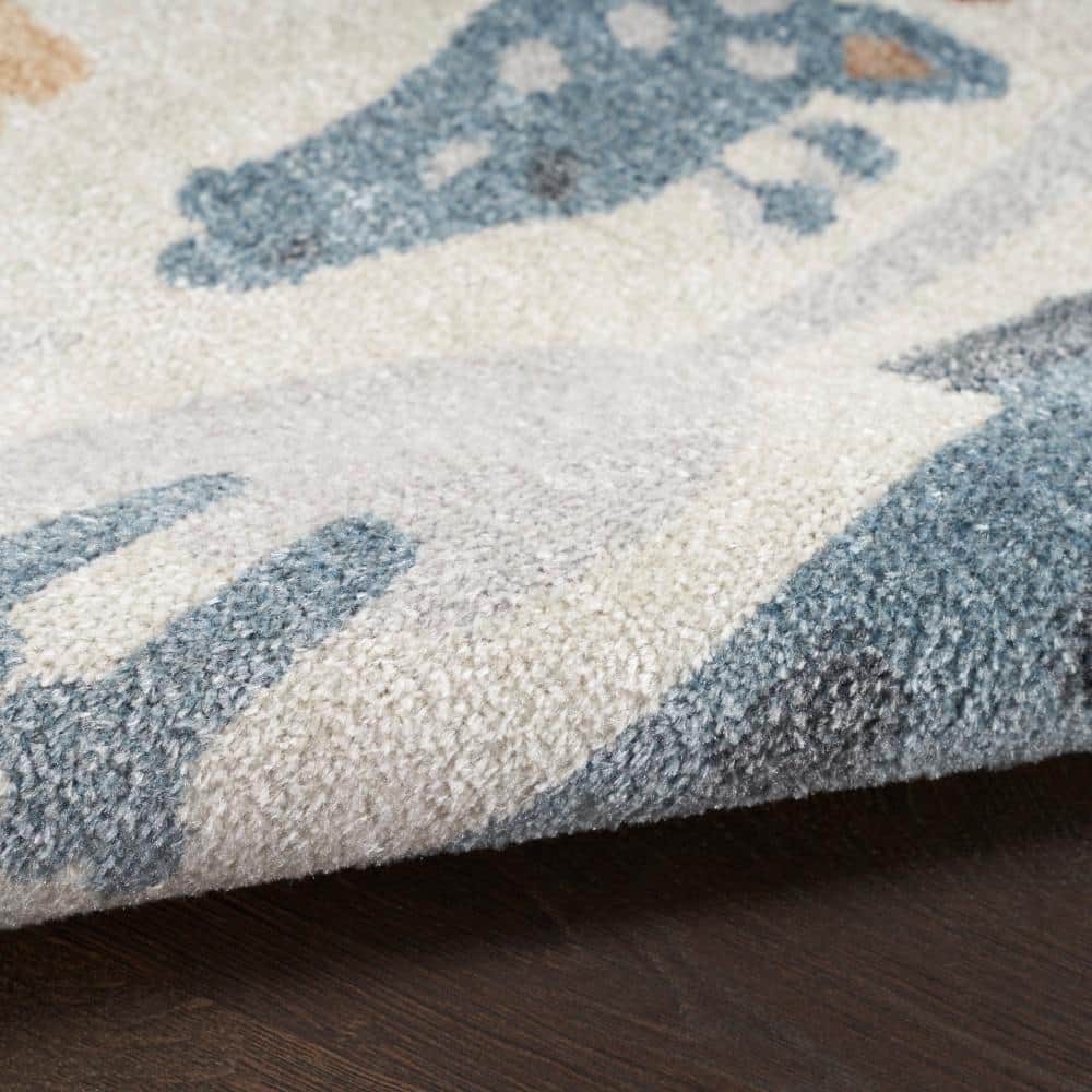 Ivory Safari Animal Print Kids Rectangular Washable Rug