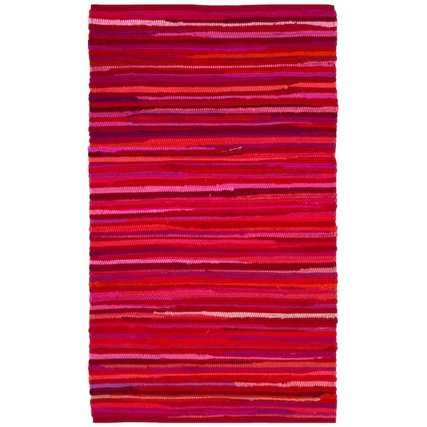 SAFAVIEH Rag Rug Red/Multi 3 ft. x 5 ft. Distress Striped Area Rug