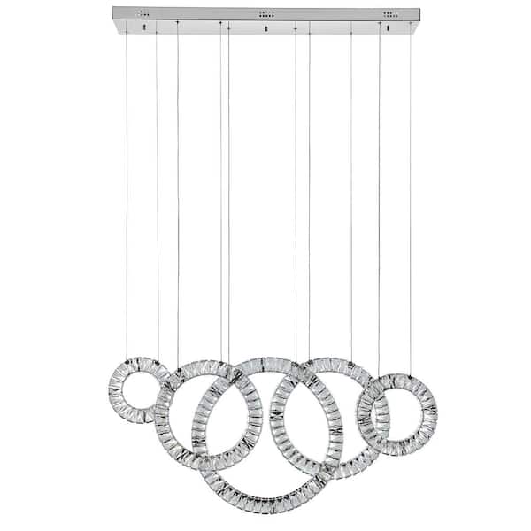 Finesse Decor Hoop 5-Light Dimmable Integrated LED Chrome Crystal Chandelier Cylinder for Dinning Room
