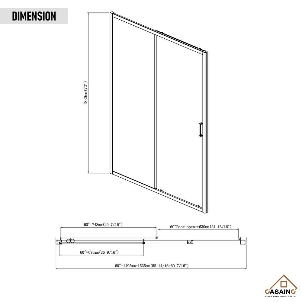 60" x 72" Chrome Framed Single Sliding Shower Door