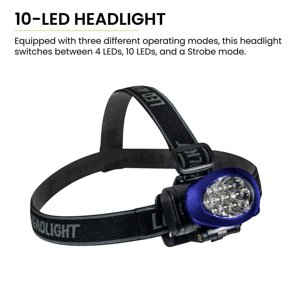 Compact Blue Adjustable LED Headlight with Water Resistant Strap