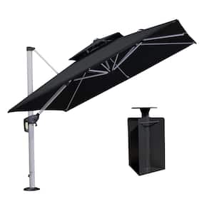 9 ft. Square High-Quality Aluminum Cantilever Polyester Outdoor Patio Umbrella with Base in Ground, Black