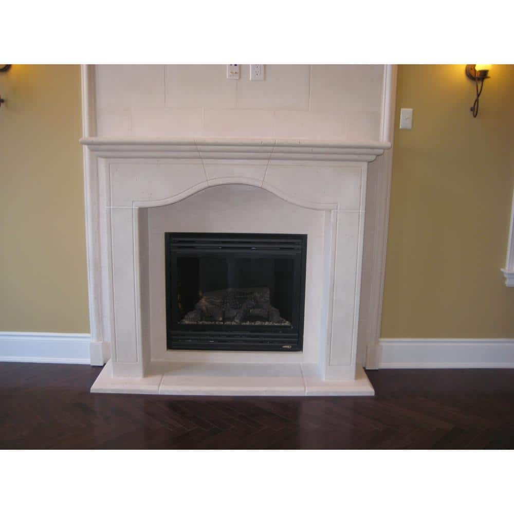 Distressed Ivory Sand Cast Stone Fireplace Surround with Hearth