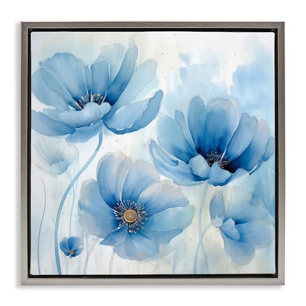 Stupell Industries Blue Poppies Ombre by Irena Orlov Gray Floater Frame Nature Graphic Art Print 25 in. x 25 in.