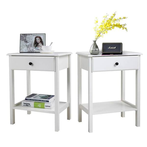 Angel Sar 1-Drawer White Set of Two Nightstand 23.60 in. H x 18.00 in. W x 13.80 in. D