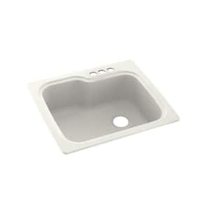 Dual-Mount Bisque Solid Surface 25 in. x 22 in. 3-Hole Single Bowl Kitchen Sink