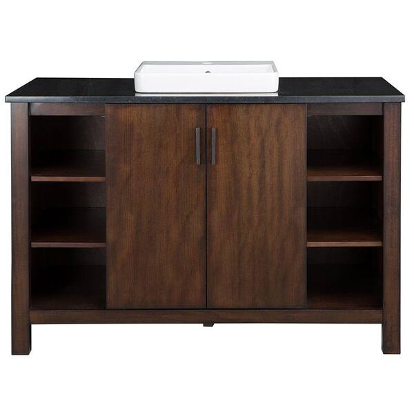 Home Decorators Collection Castlethorpe 49 in. Vanity in Dark Walnut with Granite Vanity Top in Black