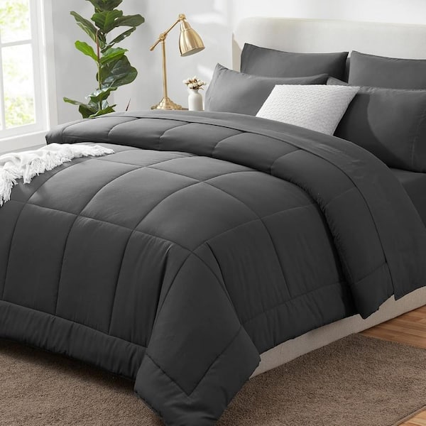 Soft 7-Piece Dark Grey 100% Microfiber Full Comforter Set with Sheets - All Season