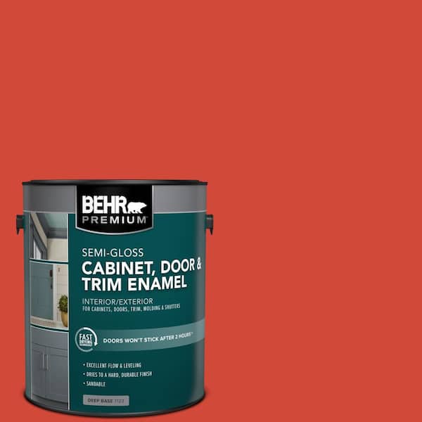 BEHR PREMIUM 1 gal. #P180-7 Top Tomato Semi-Gloss Enamel Interior/Exterior Cabinet, Door & Trim Paint