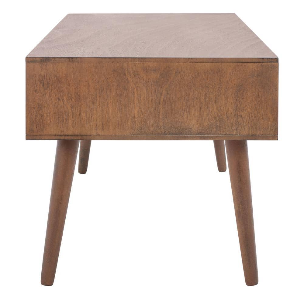 Belgian Farmhouse Mid-Century Chic Brown Wood Coffee Table with Storage