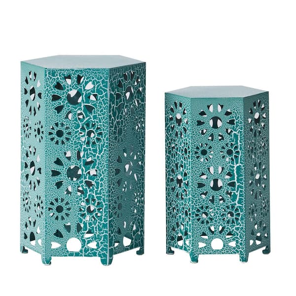 MiniEpic Teal Hexagon Iron 22 in. H and 18.5 in. H Outdoor Side