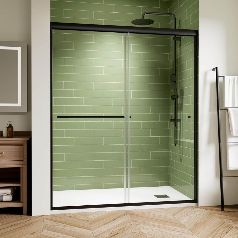 50-54 in. W x 72 in. H Semi-Frameless Double Sliding Shower Door in Matte Black with 1/4 in. Tempered Clear Glass price history on PriceWatchPro