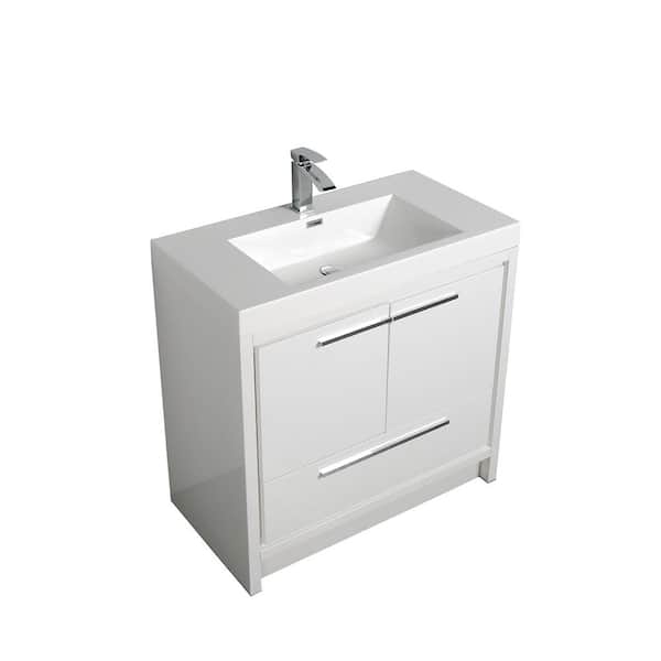 Maincraft Free-Standing 23.62 in. W x 19.69 in. D x 34.25 in. H. Bath Vanity in White with White Solid Surface Top with Basin