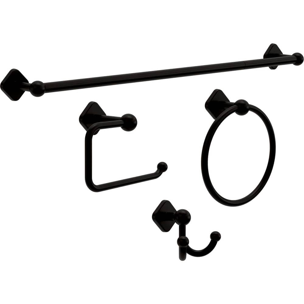Gainesville 4-Pieces Bath Hardware Set 18 to 24 in. Towel Bar, Toilet Paper Holder, Towel Ring, Hook in Matte Black price history on PriceWatchPro