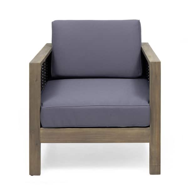 Gray and Brown Wood Outdoor Club Chair with Wicker Accents and Gray Cushions (2-Pack)​