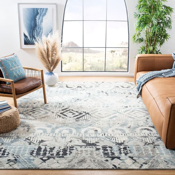 Samarkand 9 ft. x 12 ft. Gray/Ivory Boho Transitional Tribal Stripe Area Rug