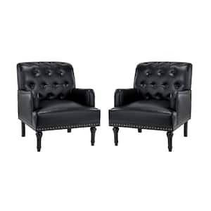 Venere Classic Black Button-tufted Armchair with Turned Legs and Nailhead Trim Set of 2