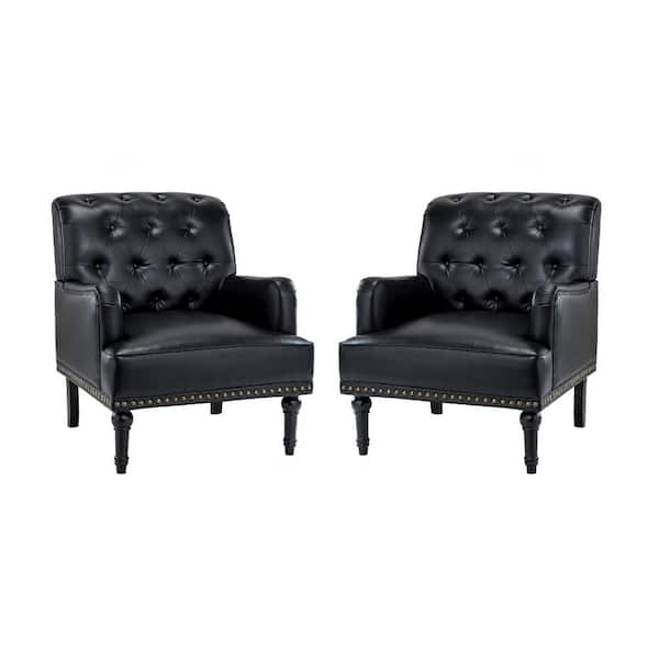 JAYDEN CREATION Venere Classic Black Button-tufted Armchair with Turned Legs and Nailhead Trim Set of 2