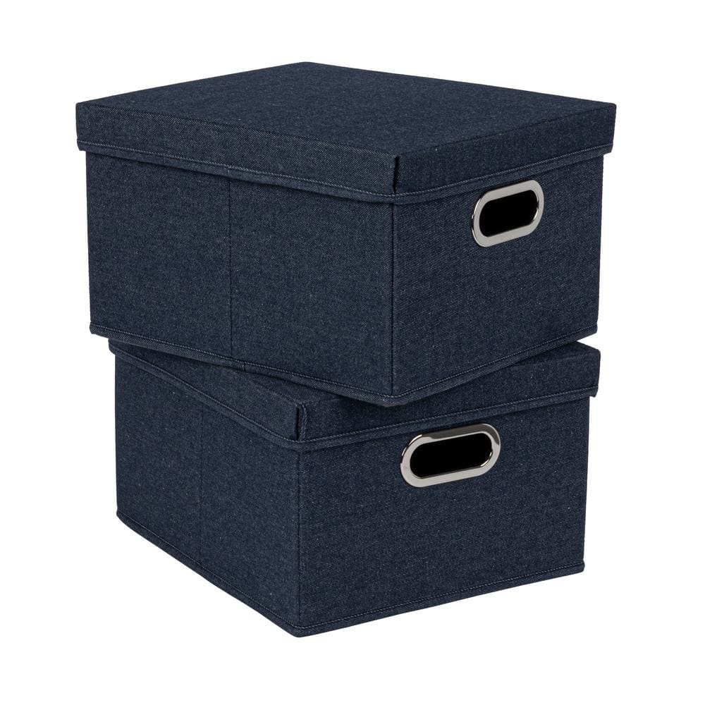 Denim Blue Stackable Cotton Blend Lidded Storage Boxes, Set of 2