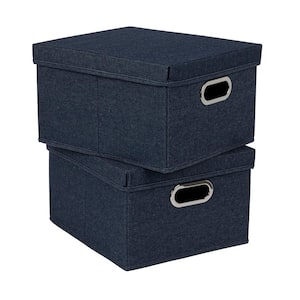 8.6 in. H x 13 in. W x 15 in. D Denim Blue Collapsible Polylinen and Cardboard Cube Storage Bin 2-Pack