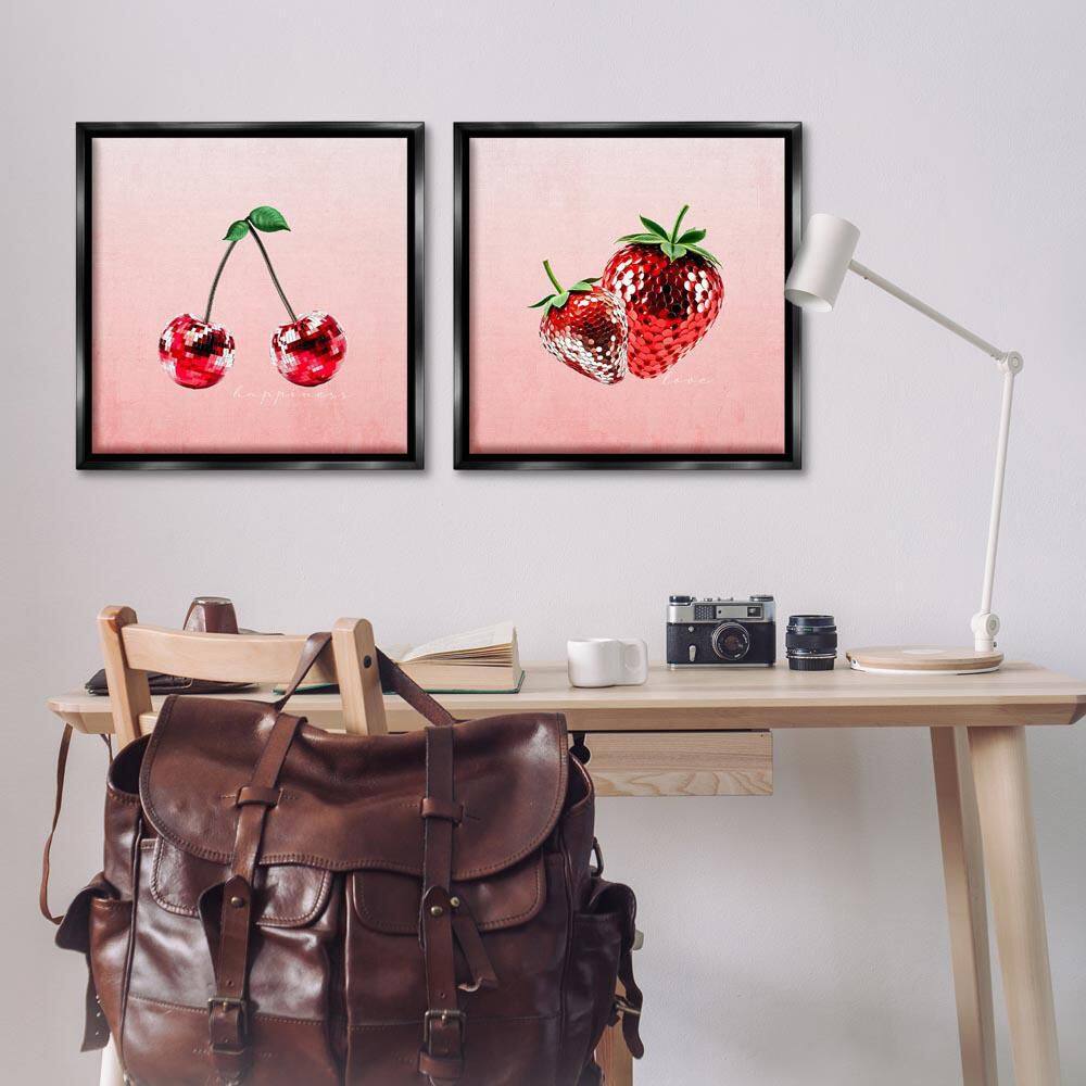 Happiness and Love Disco Fruits by Kim Allen 2-Piece Black Floater Frame Typography Graphic Art Print 25 in. x 25 in. price history on PriceWatchPro