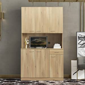 70.87 in. Oak Wood Pantry Organizer Tall Wardrobe and Kitchen Cabinet with 6-Doors 1-Open Shelves and 1-Drawer