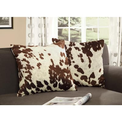 Brown and White Animal Print Cowhide Polyester 18 in. x 18 in. Throw Pillow (Set of 2)