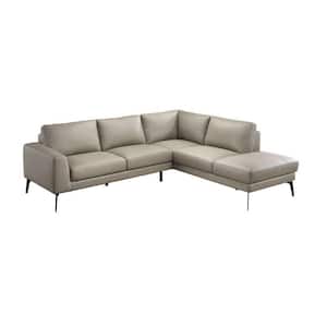 34.4 in. Straight Arm 1-Piece Leather L Shaped Sectional Sofa in Beige and Black with Wooden Frame
