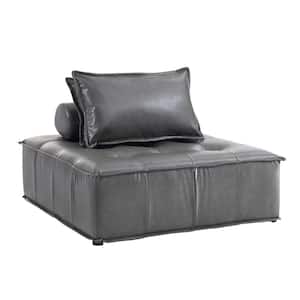CUBE 1 Piece Gray Faux Leather Modular Square Reversible Accent Sectionals with Pillows