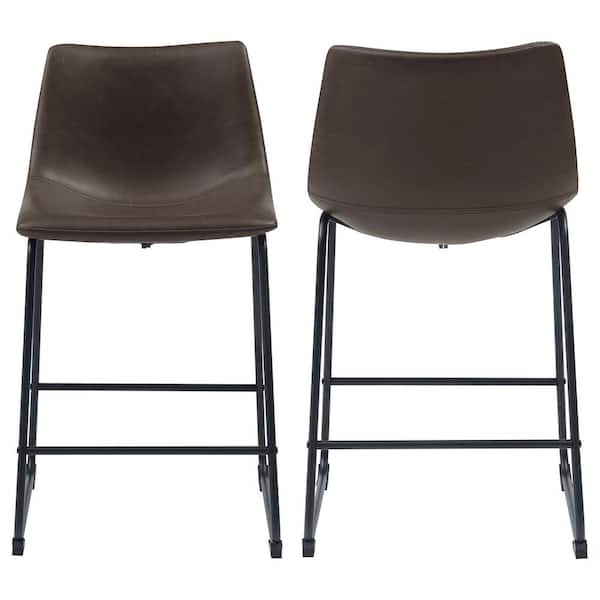 Coaster 35 in. H Black and Brown Solid Back Metal Frame Counter Height Stools with Leatherette Seat (Set of 2)