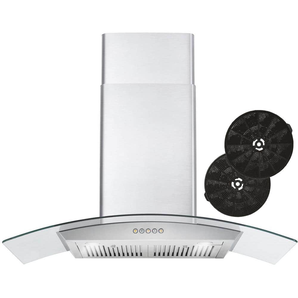 Cosmo 36 in. 380 CFM Convertible Wall Mount Range Hood with Push Button Controls LED Lighting in Stainless Steel, Silver