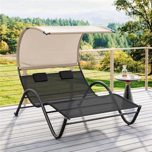 Grey 1-Piece Metal Outdoor Rocking Chair