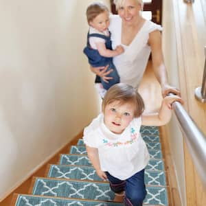 Trellisville Collection Teal 9 in. x 28 in. Polypropylene Stair Tread Cover (Set of 7)