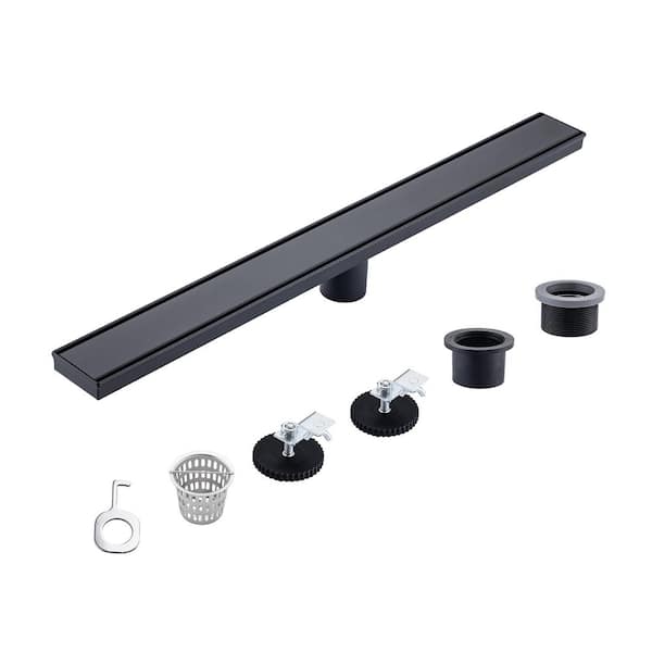 RAINLEX 28 in. Stainless Steel Linear Shower Drain with Tile-in Cover in Matte Black