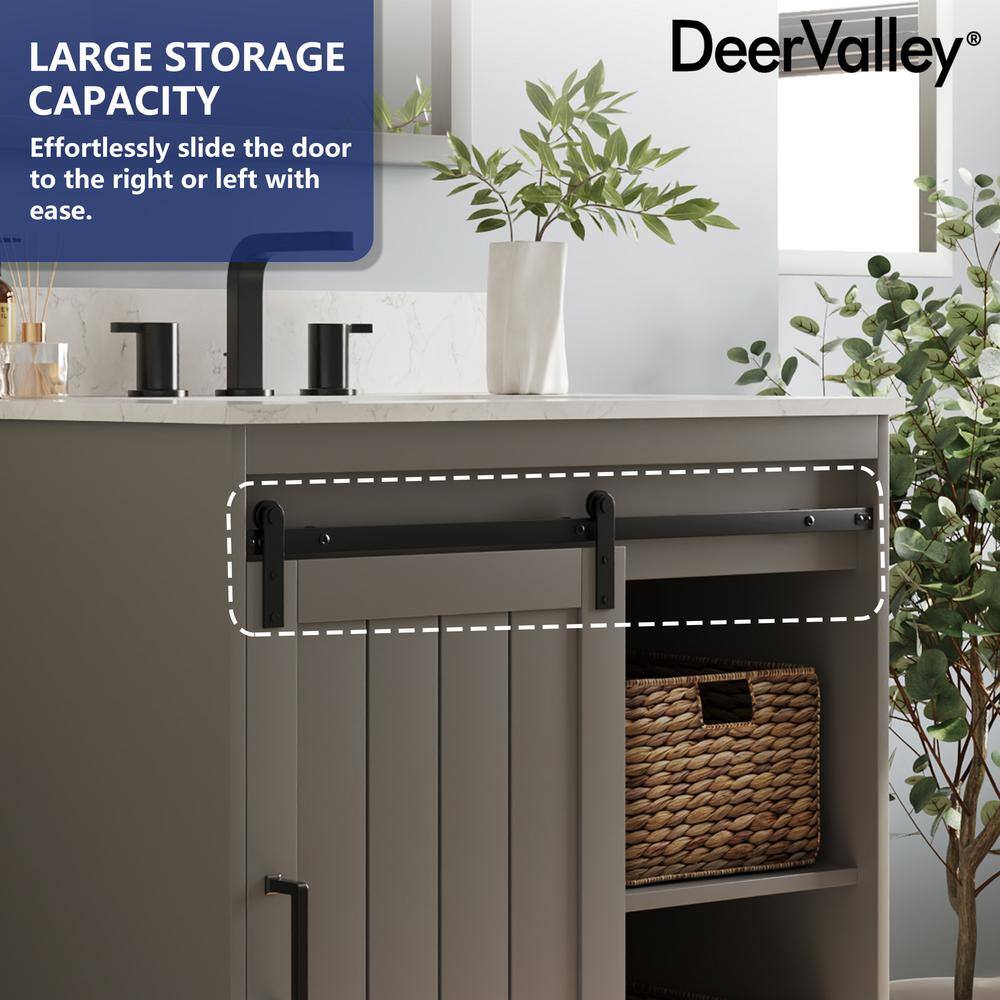 Gray 30" Freestanding Bathroom Vanity with Ceramic Sink and Storage Baskets