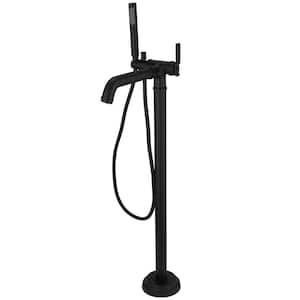 Single-Handle Floor Mount Industrial Style Claw Foot Tub Faucet Roman Tub Faucet with Hand Shower in. Matte Black