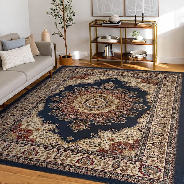 Sensation Border Navy 9 ft. x 12 ft. Indoor Area Rug