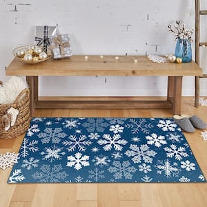 Snowflakes Blue 2 ft. 6 in. x 4 ft. 2 in. Machine Washable Holiday Area Rug