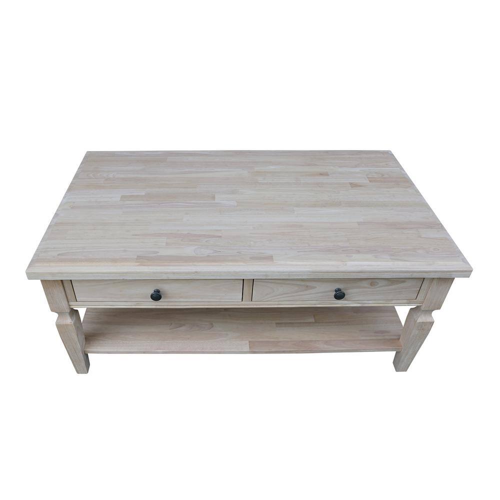 Vista 56" Unfinished Parawood Rectangular Coffee Table with Storage
