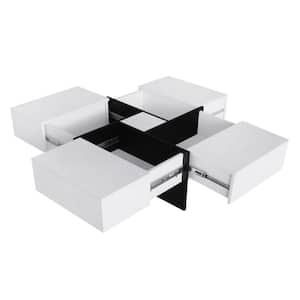 31.5 in. W x 31.5 in. D x 13.8 in. H White Linen Cabinet with Extendable Square Cocktail Table and 4 Drawers