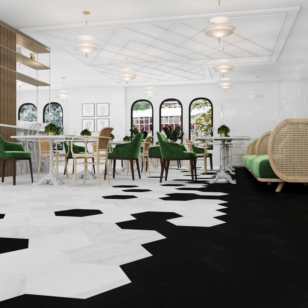 Light Gray Hexagon Vinyl Tile Flooring with Urethane Ceramic Protection