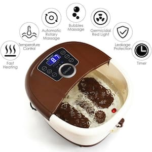Portable Heated Electric Foot Spa Bath Roller Motorized Massager, Brown