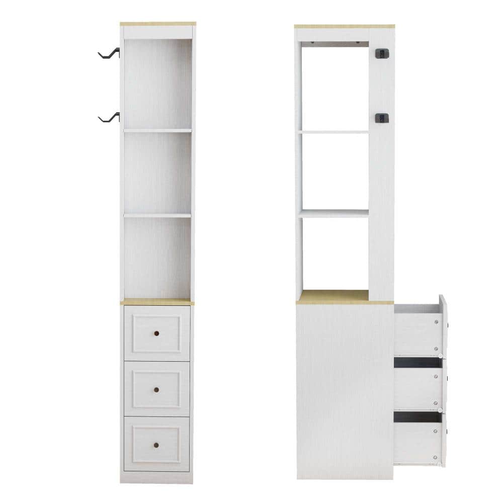16 in. W x 12 in. D x 73 in. H Linen Cabinet, 3-Tier Tall Slim Storage Cabinet with 3 Drawers, 2 Hooks, Antique White price history on PriceWatchPro