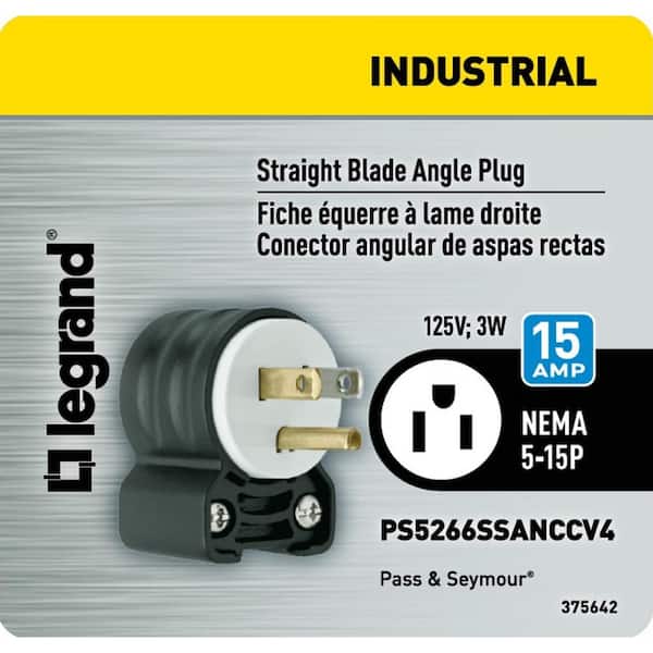 Pass & Seymour 4867ANWCC10 15-Amp Heavy Duty Angle Plug Legrand White Commercial Grade