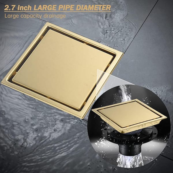 Brushed Gold 4-inch brass Shower Floor Drain with Removable