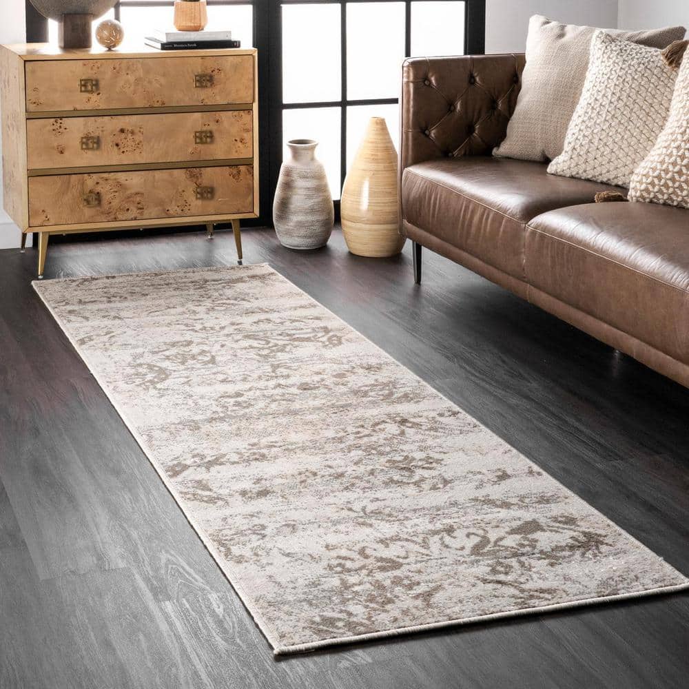 Gray Floral Synthetic 3x5 Non-slip Area Rug