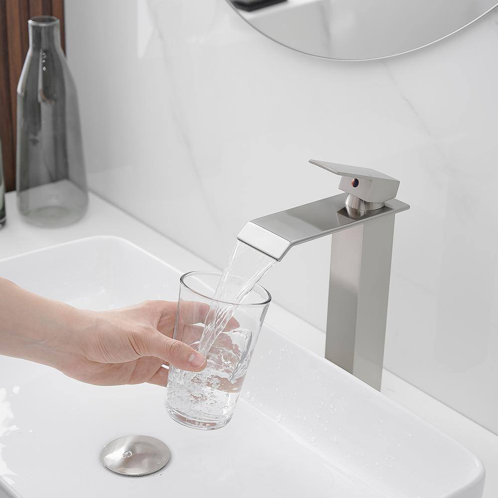Brushed Nickel Single Handle Vessel Sink Faucet with Drain Kit